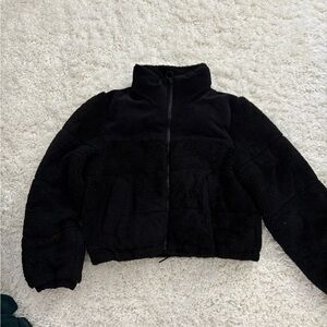 Love Tree Black Fuzzy Puffer Coat
